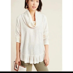 Maeve by Anthropologie Cowl Neck Addie Ruffled Hacci Pullover Ivory/Cream Top(M)